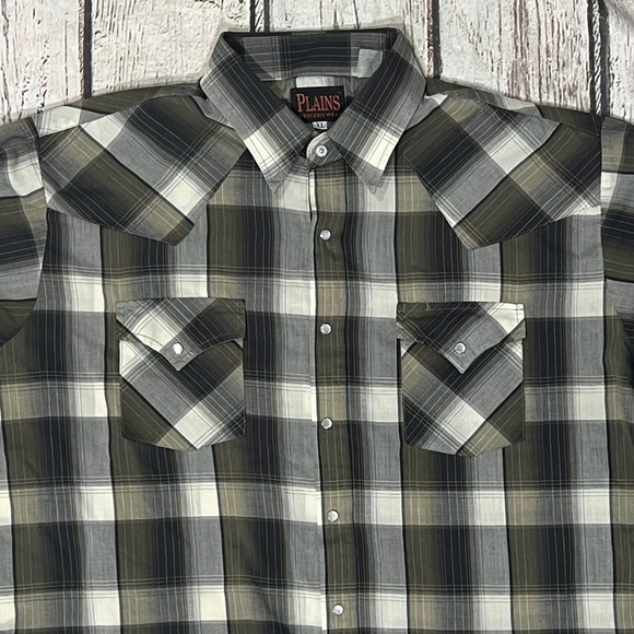 Vintage Plains Pearl Snap Cowboy Rockabilly Plaid Button Down Western Shirt - Picture 2 of 5
